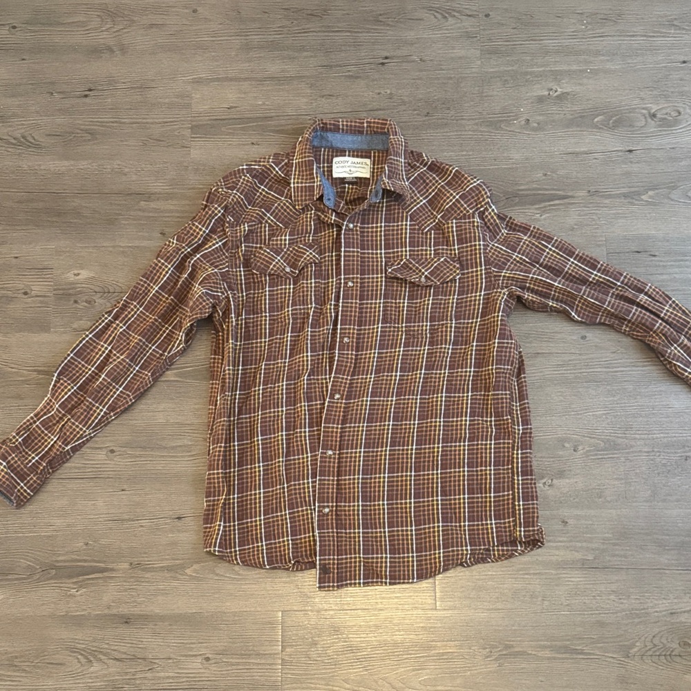 Men's Plaid Button-Down Shirt - Brown and White